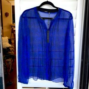 Gorgeous Elie Tahari Blue and Black Sheer Long Sleeve Blouse plus Black Cami